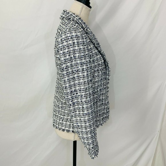 H&M Tweed Fringe Boucle Open Front Jacket Blazer - Picture 4 of 7
